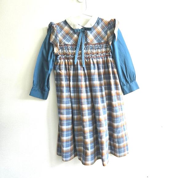Polly Flinders Vintage Girls Dress. Size 5. Blue Plaid. - Picture 1 of 8